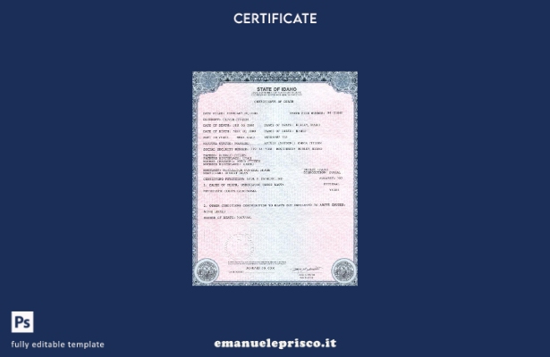 modello di certificato di morte dell'Idaho dello stato USA in stile verificato n